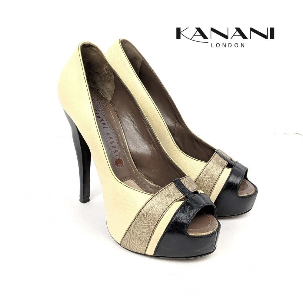 Behnaz Kanani Leather Peep Toe Pumps